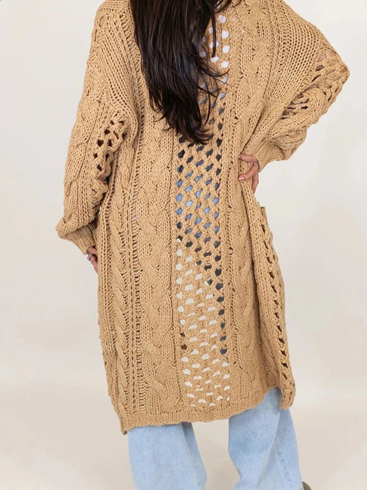 Chunky Cable Open Front Duster Cardigan - Bronze - 2