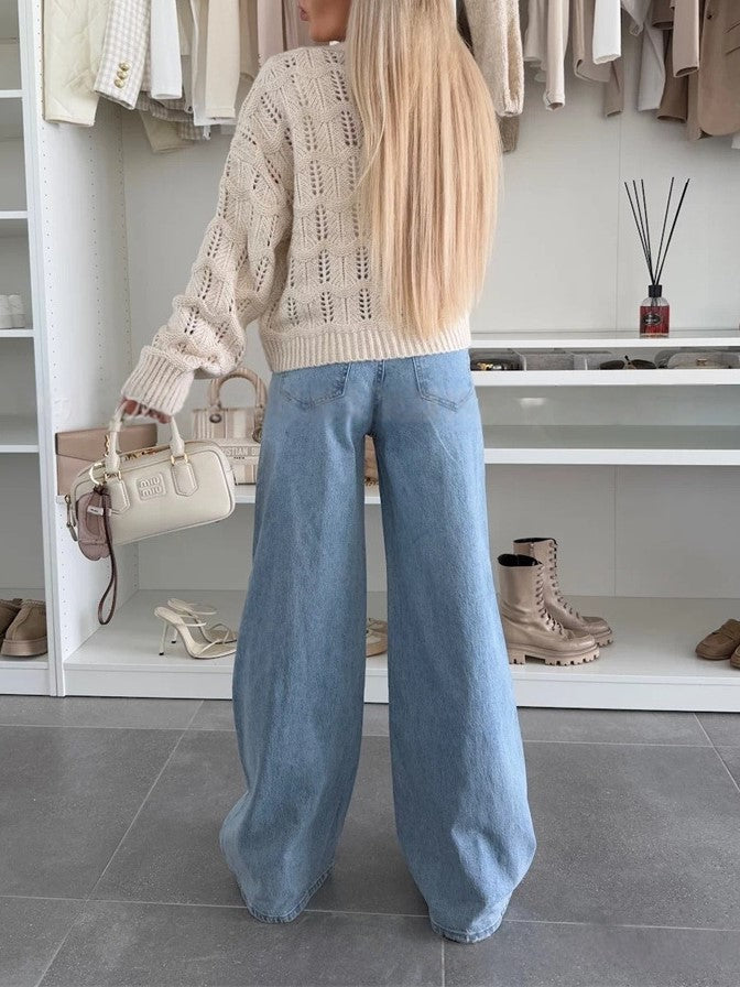 Pointelle Knit Tie Front Cropped Cardigan - Beige - 5