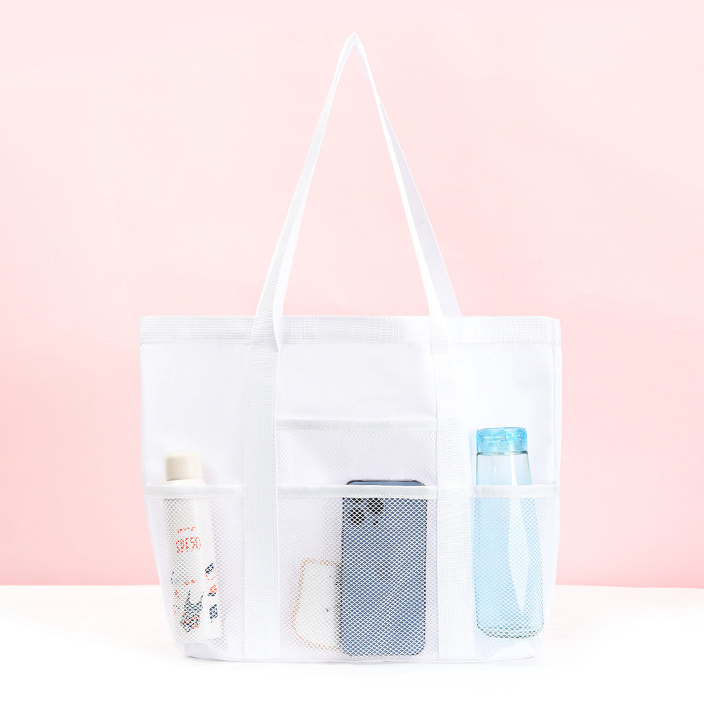 Extra Large Mesh Pool and Beach Tote Bag - White
