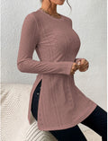Pointelle Knit Split Hem Tunic Top - Pink