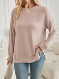 Ribbed Side Slit Longline Sweatshirt - khaki