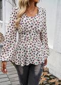 Ditsy Floral Square Neck Peplum Blouse - White