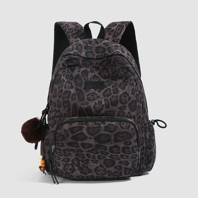 Leopard Print Faux Suede Backpack - Purple Leopard