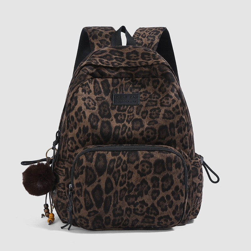 Leopard Print Faux Suede Backpack