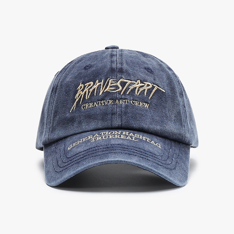 Washed Cotton Slogan Embroidered Baseball Cap - C1
