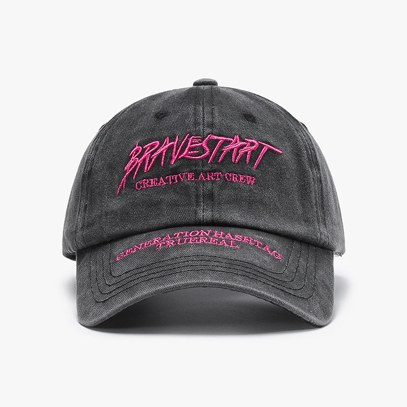 Washed Cotton Slogan Embroidered Baseball Cap - C2