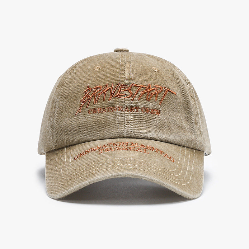 Washed Cotton Slogan Embroidered Baseball Cap - C4