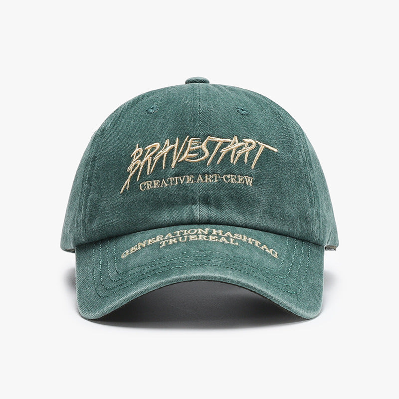Washed Cotton Slogan Embroidered Baseball Cap - C5