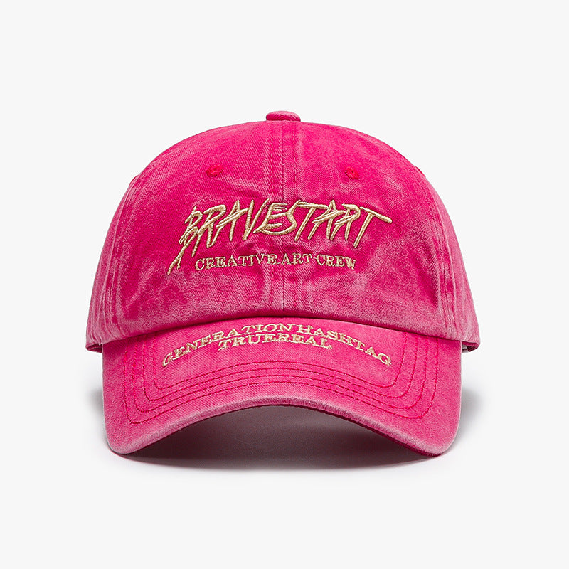 Washed Cotton Slogan Embroidered Baseball Cap - C6