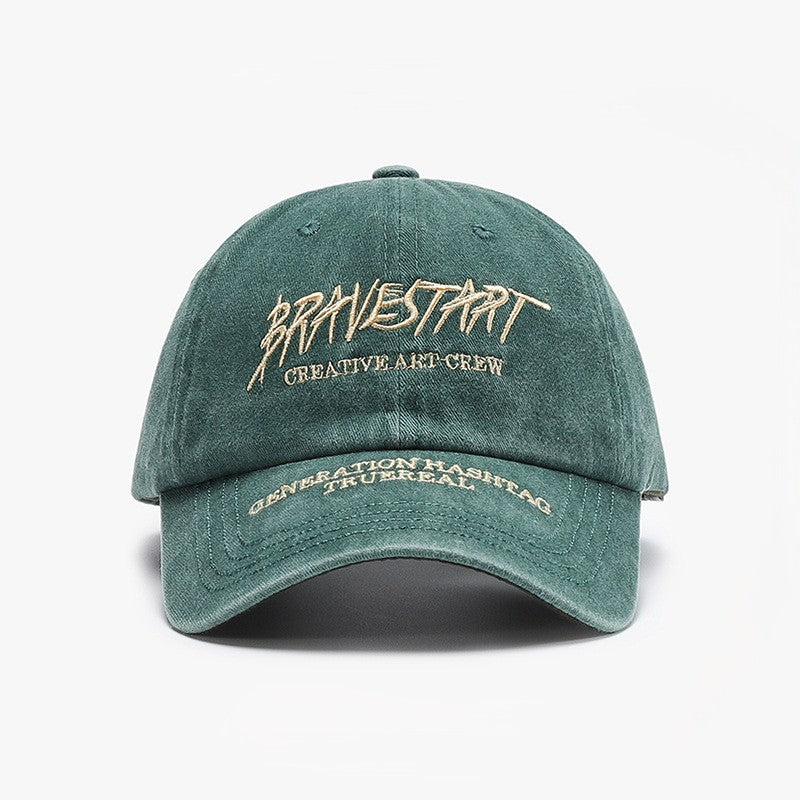 Washed Cotton Slogan Embroidered Baseball Cap