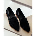 Pointed Toe Faux Suede Penny Loafers - Black
