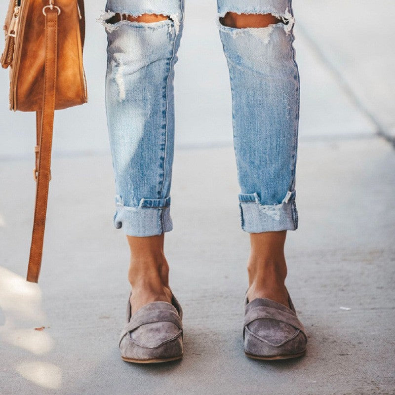 Pointed Toe Faux Suede Penny Loafers - Gray