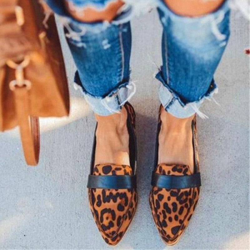 Pointed Toe Faux Suede Penny Loafers - Leopard