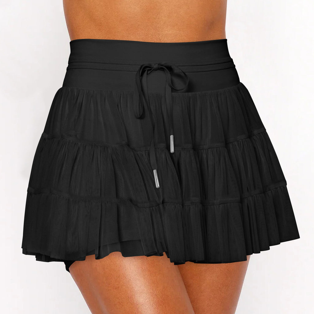 Tiered Mesh High Waist Tennis Skort With Pockets