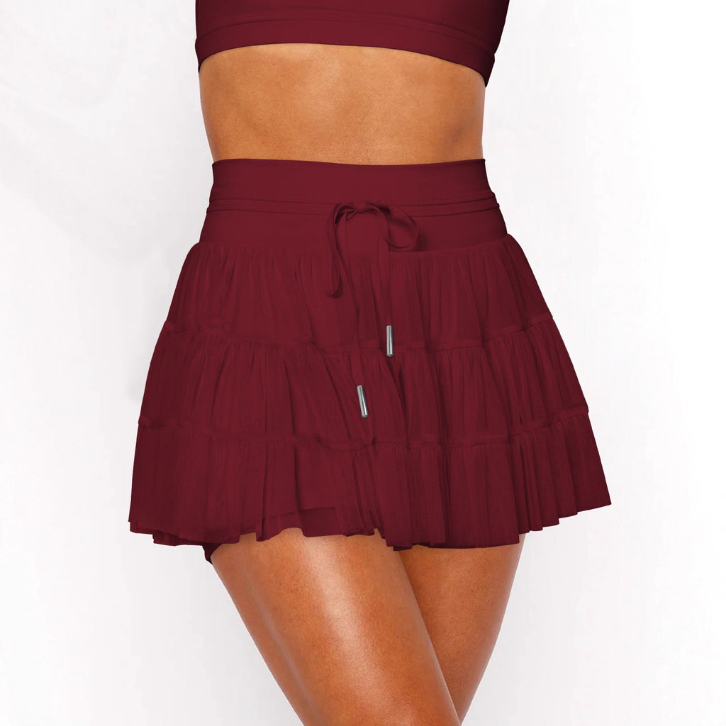 Tiered Mesh High Waist Tennis Skort With Pockets