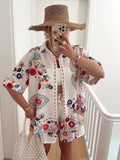 Embroidered Floral Camp Shirt and Shorts Set - Floral