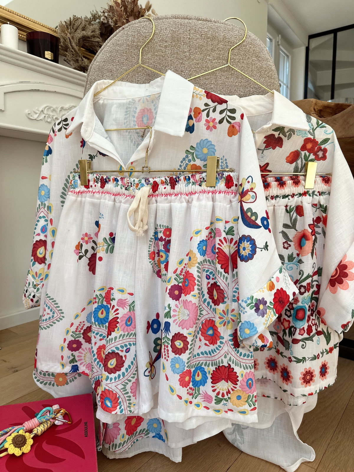 Embroidered Floral Camp Shirt and Shorts Set - Floral - 1