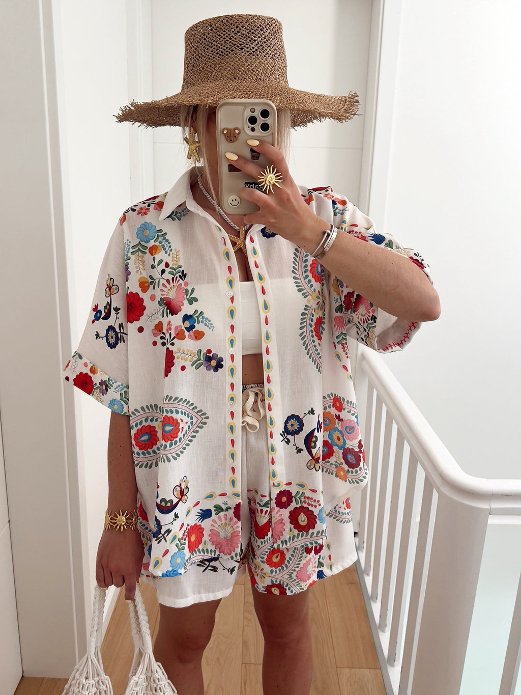 Embroidered Floral Camp Shirt and Shorts Set - Floral - 2