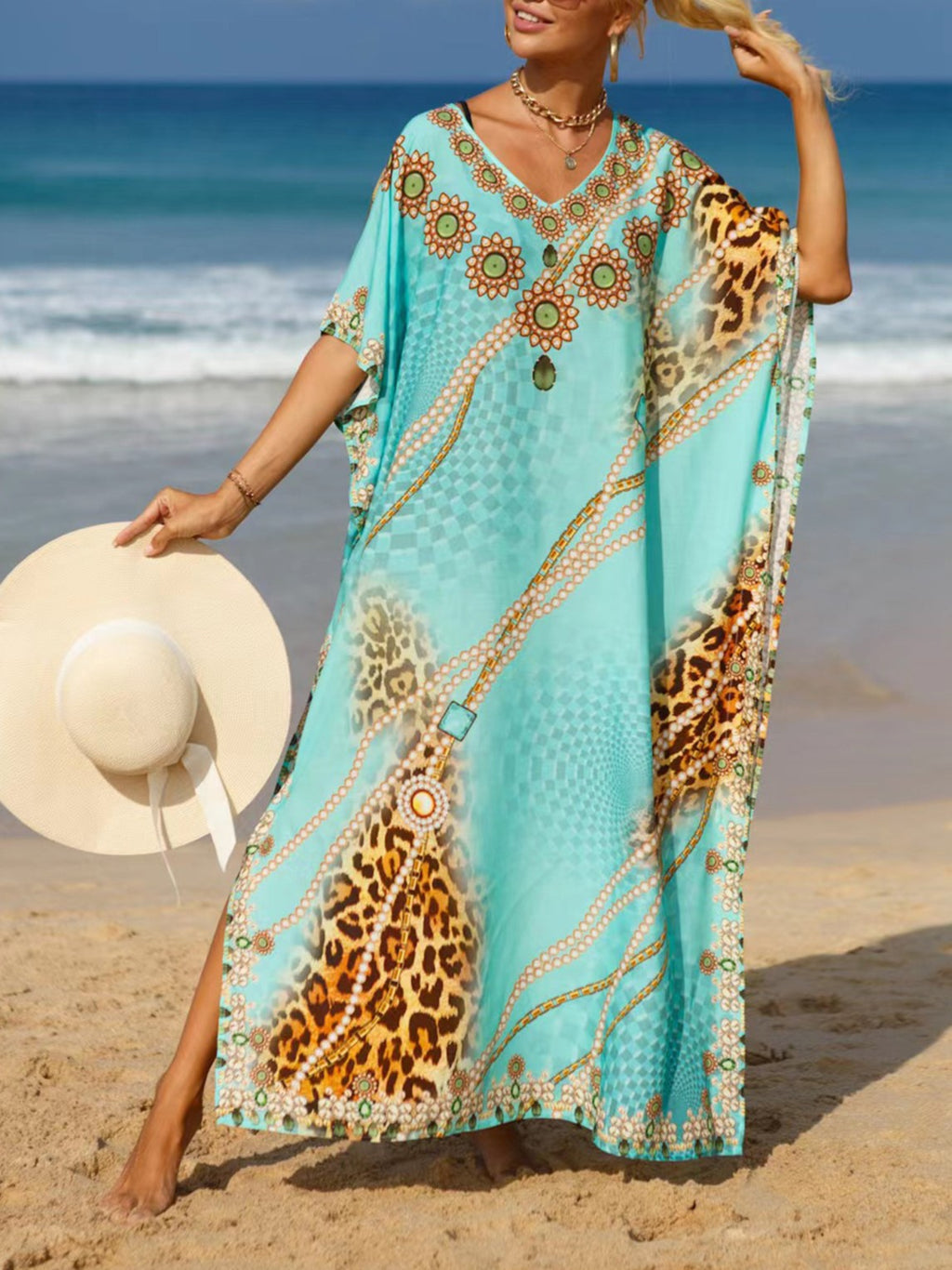 Bohemian Print Maxi Beach Kaftan - Color_1 - 1