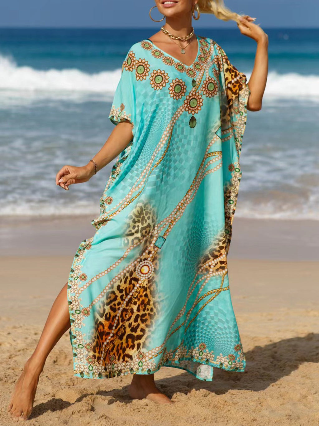 Bohemian Print Maxi Beach Kaftan - Color_1 - 2