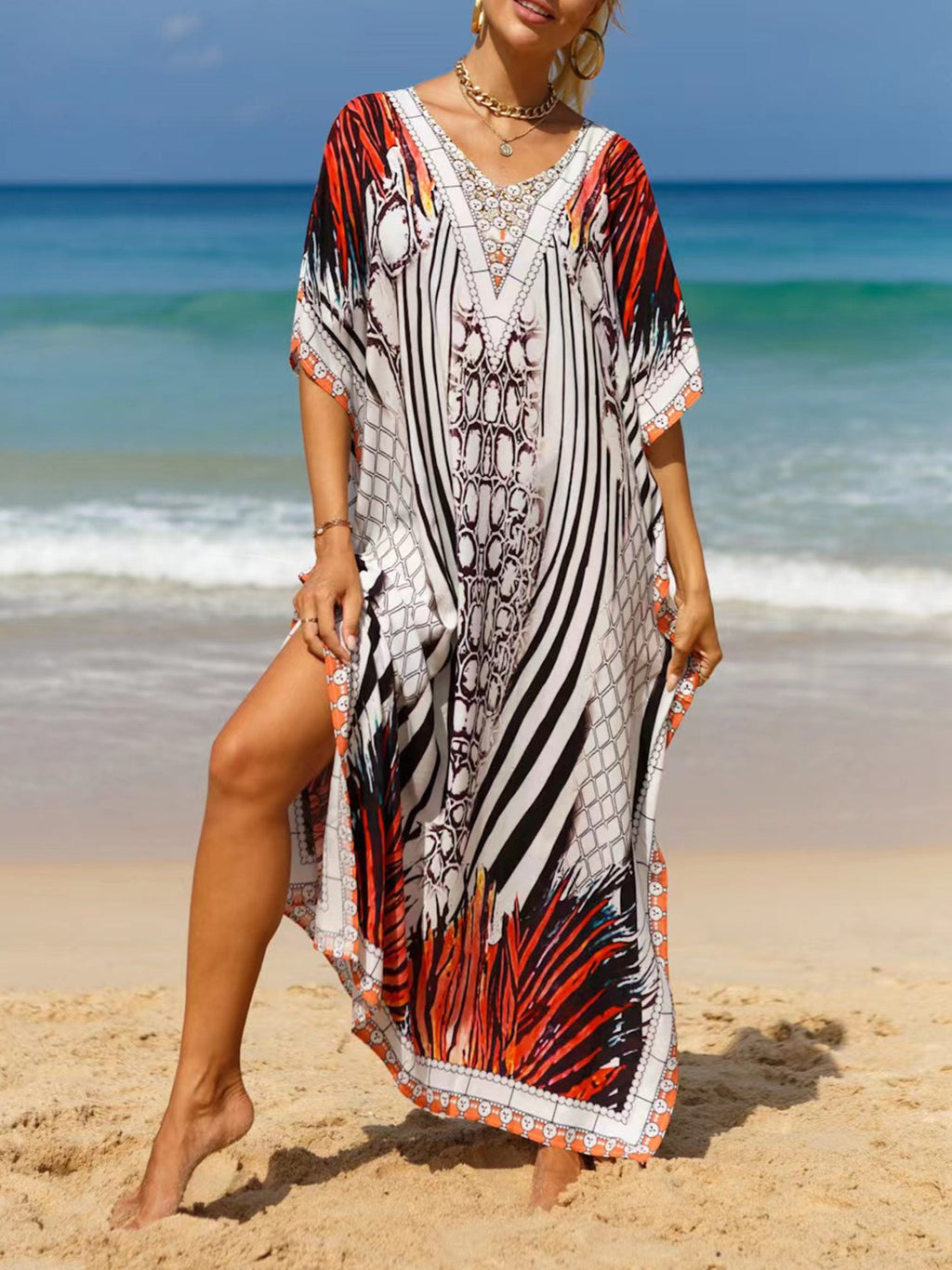 Bohemian Print Maxi Beach Kaftan - Color_12