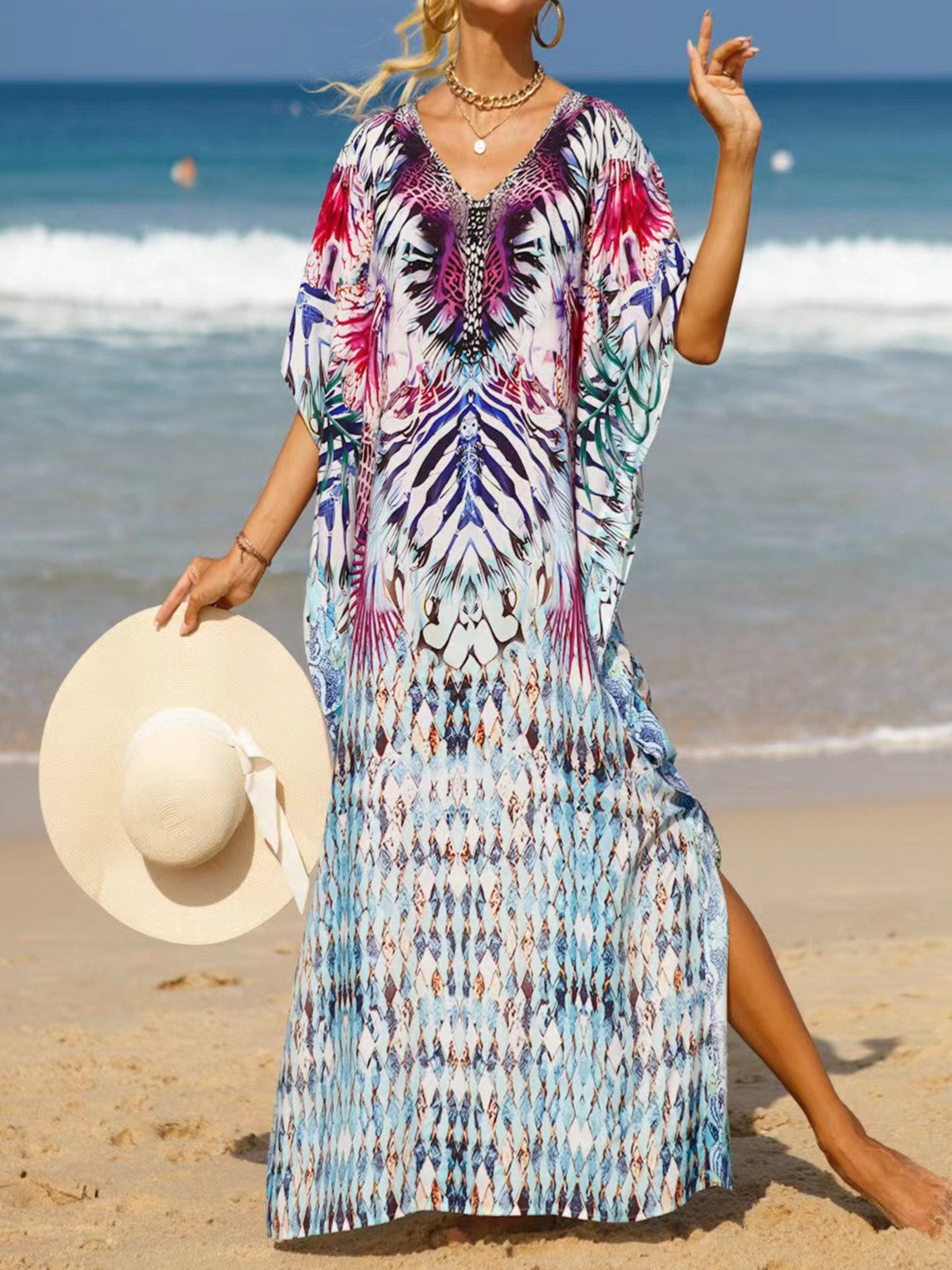 Bohemian Print Maxi Beach Kaftan - Color_5