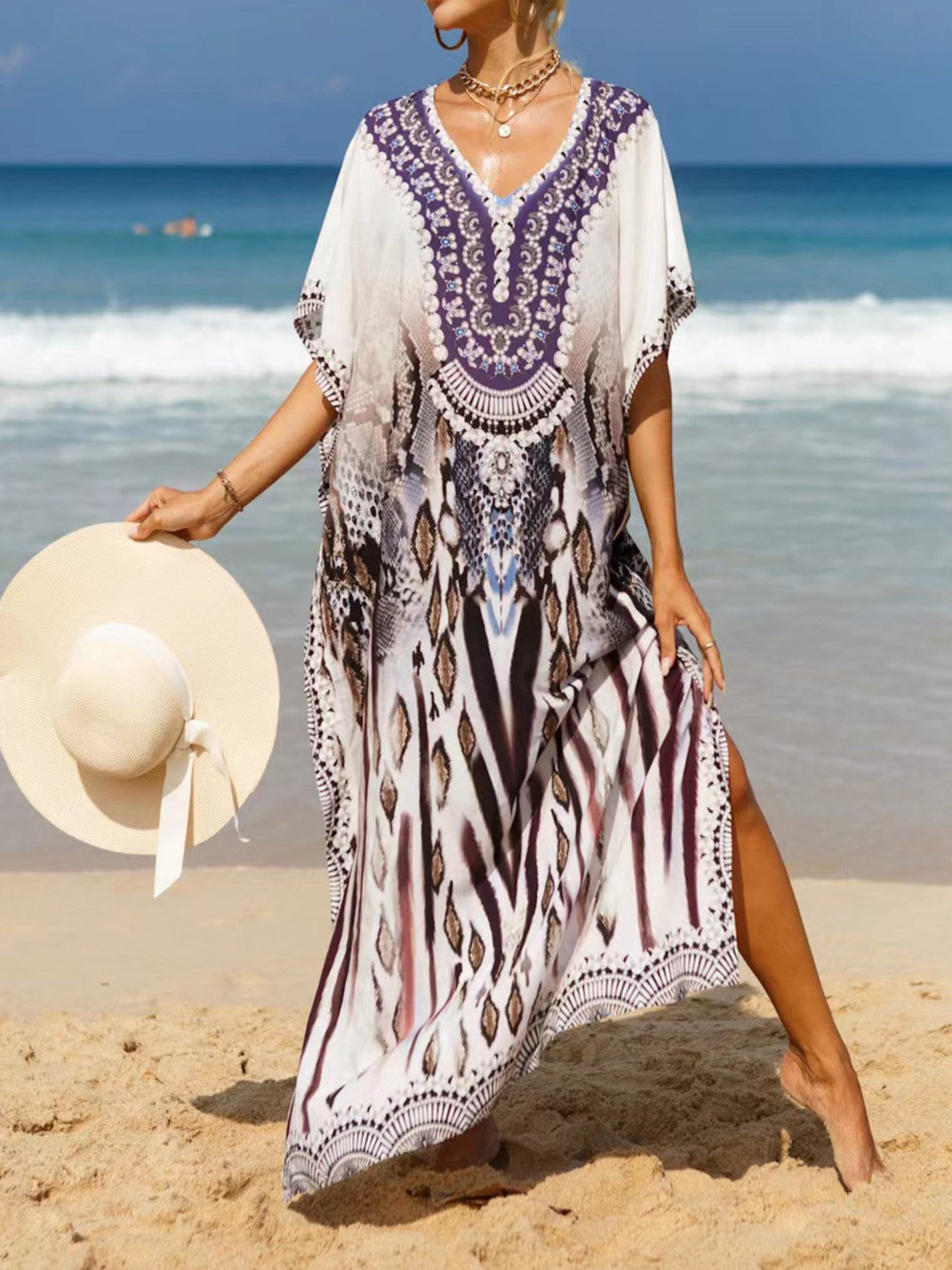 Bohemian Print Maxi Beach Kaftan - Color_9