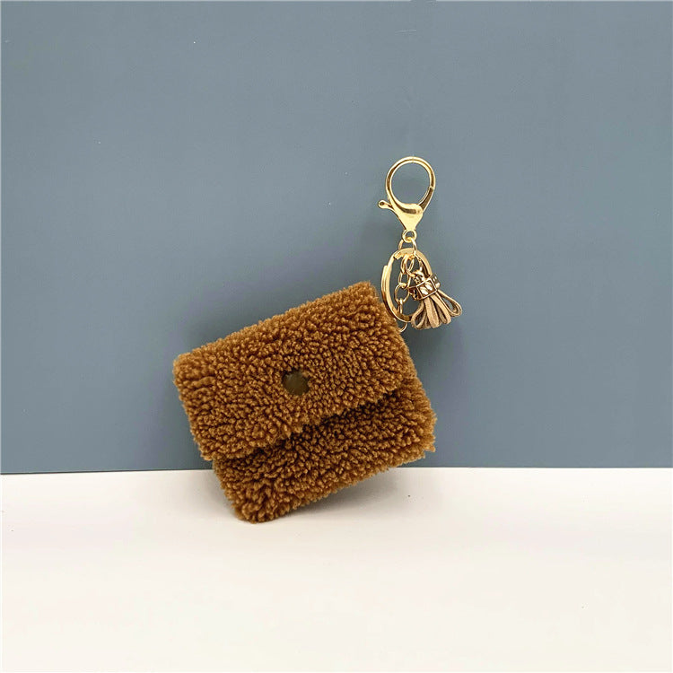 Teddy Fleece Mini Purse Keyring - Brown