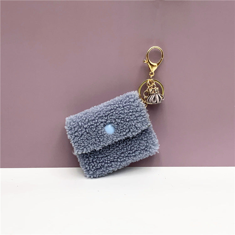 Teddy Fleece Mini Purse Keyring - Grey