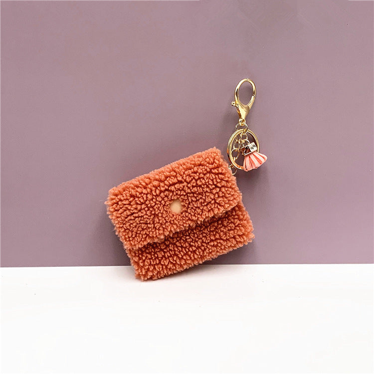 Teddy Fleece Mini Purse Keyring - Orange