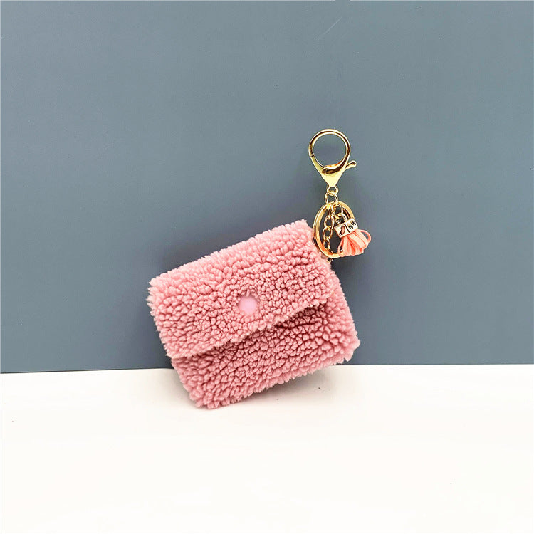 Teddy Fleece Mini Purse Keyring - Pink