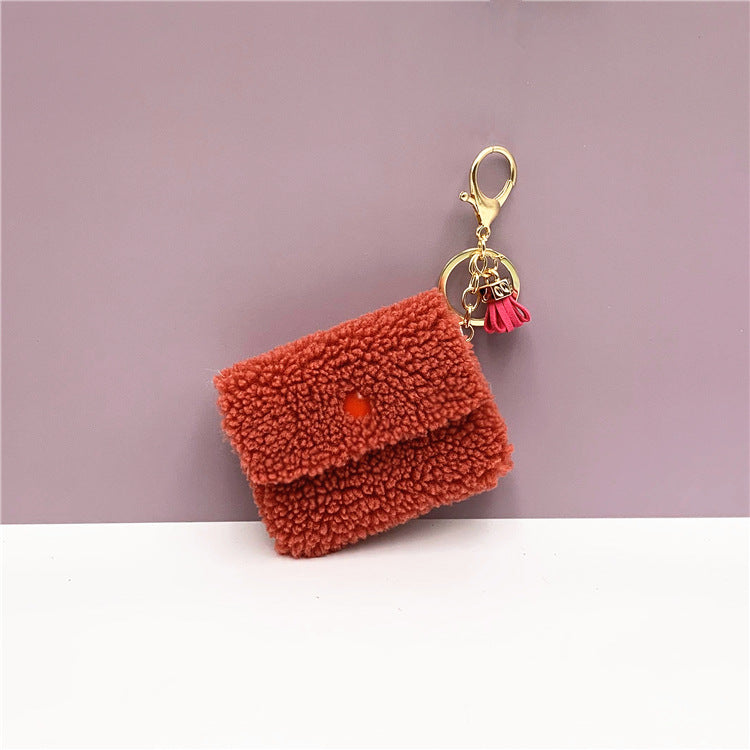 Teddy Fleece Mini Purse Keyring - Red