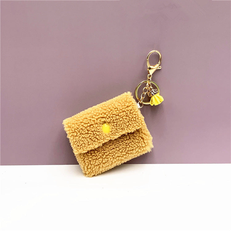 Teddy Fleece Mini Purse Keyring - Yellow