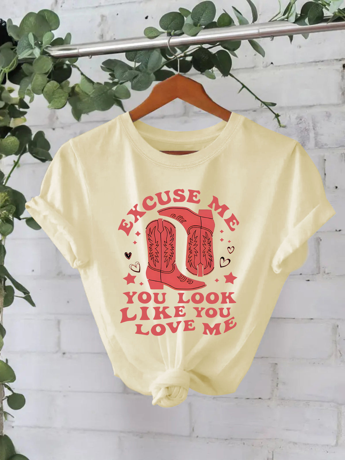 Retro Slogan Cowboy Boot Graphic Tee - Apricot