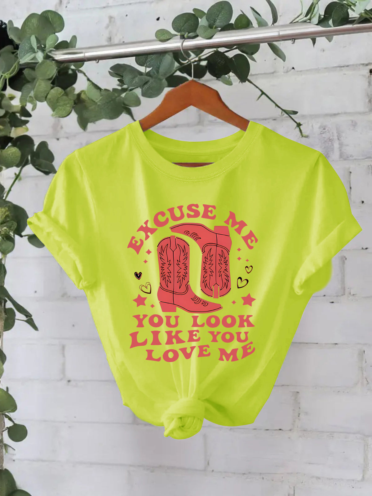 Retro Slogan Cowboy Boot Graphic Tee - Green-1