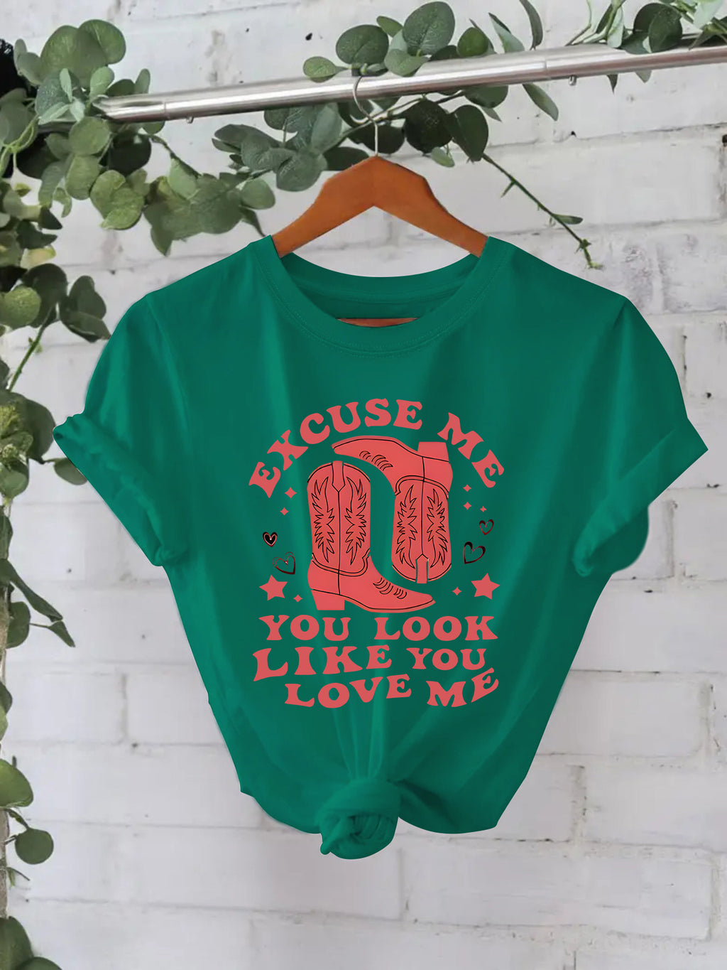 Retro Slogan Cowboy Boot Graphic Tee - Green-2