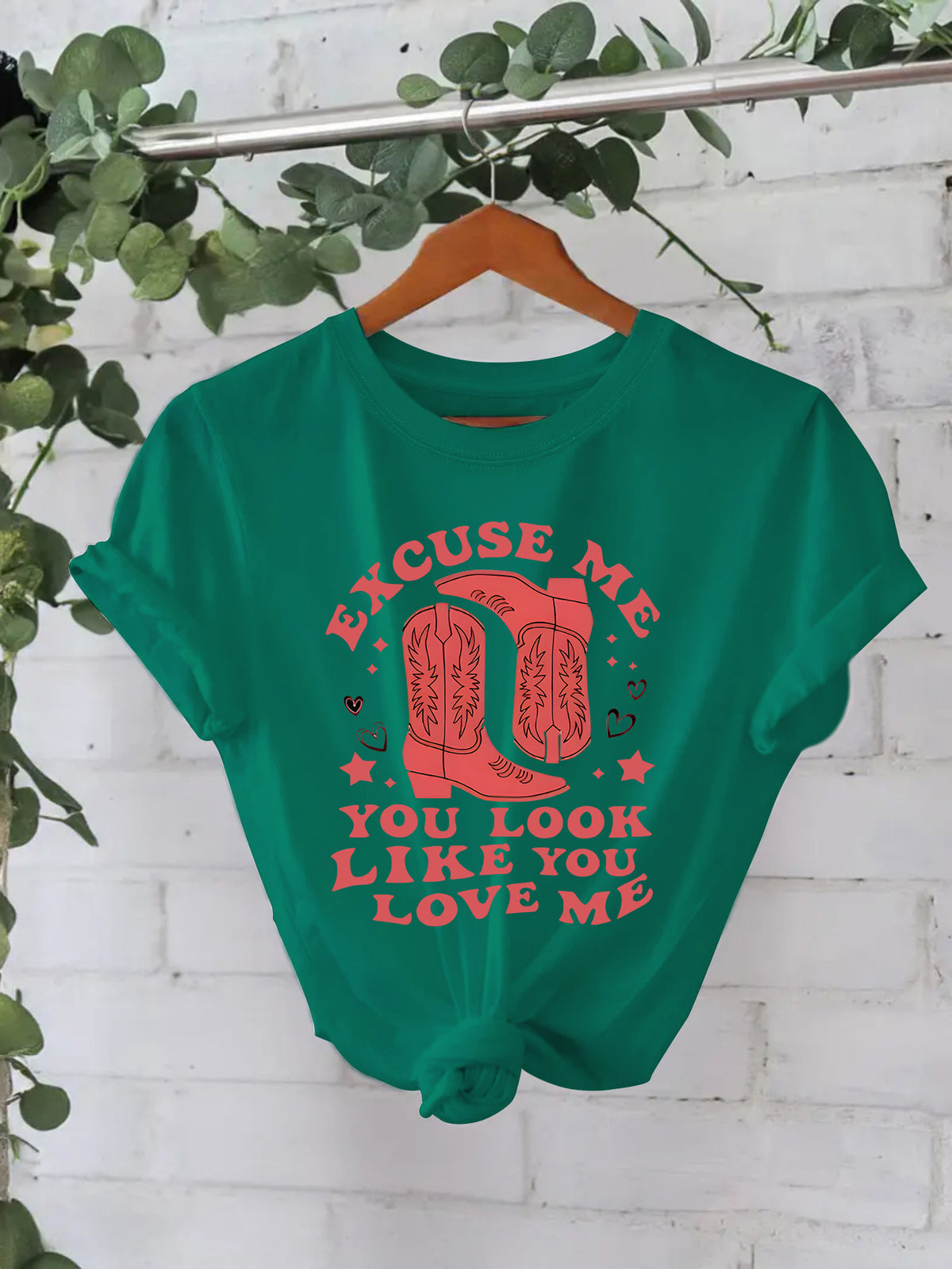 Retro Slogan Cowboy Boot Graphic Tee - Green-2