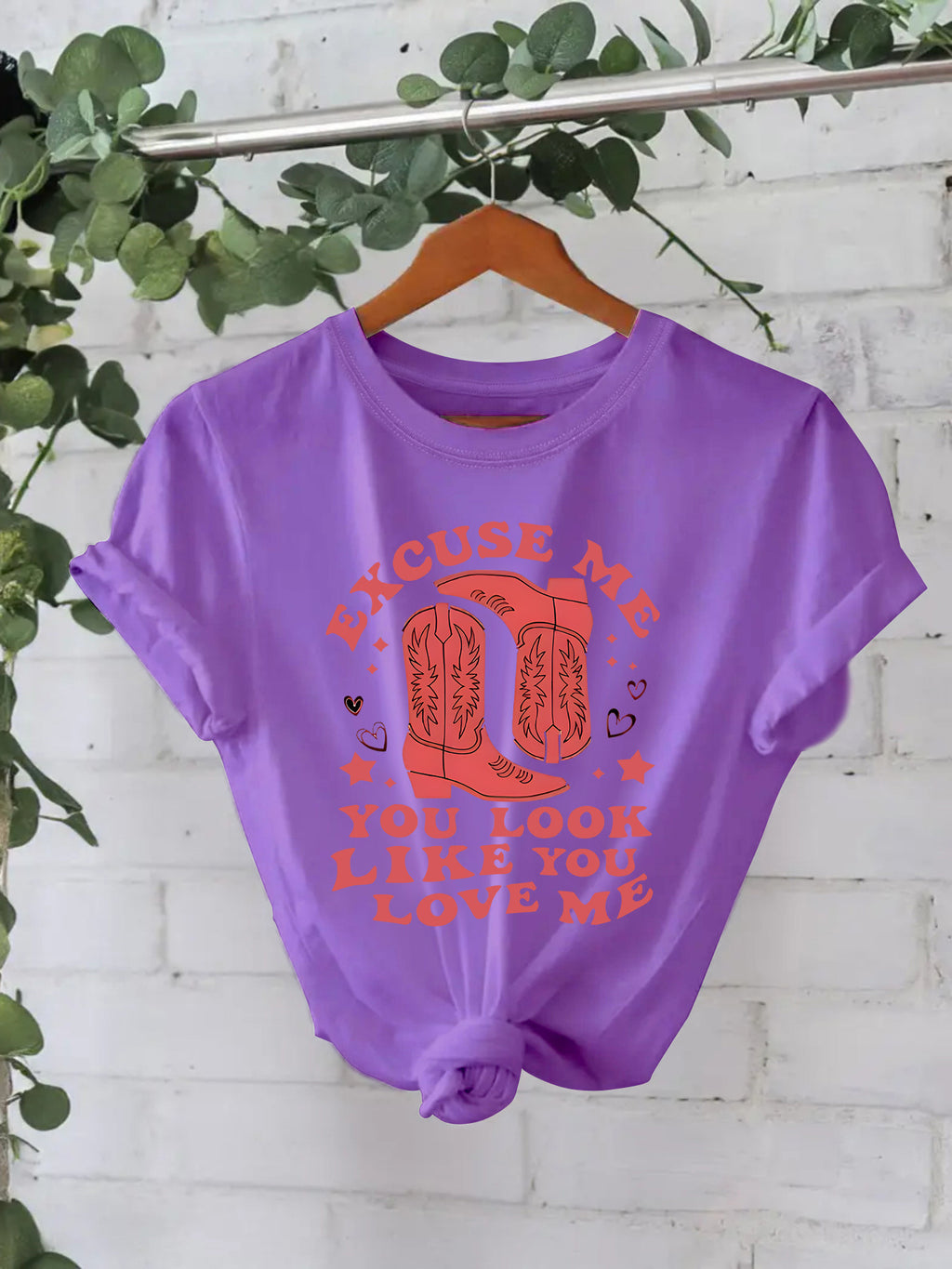Retro Slogan Cowboy Boot Graphic Tee - Purple