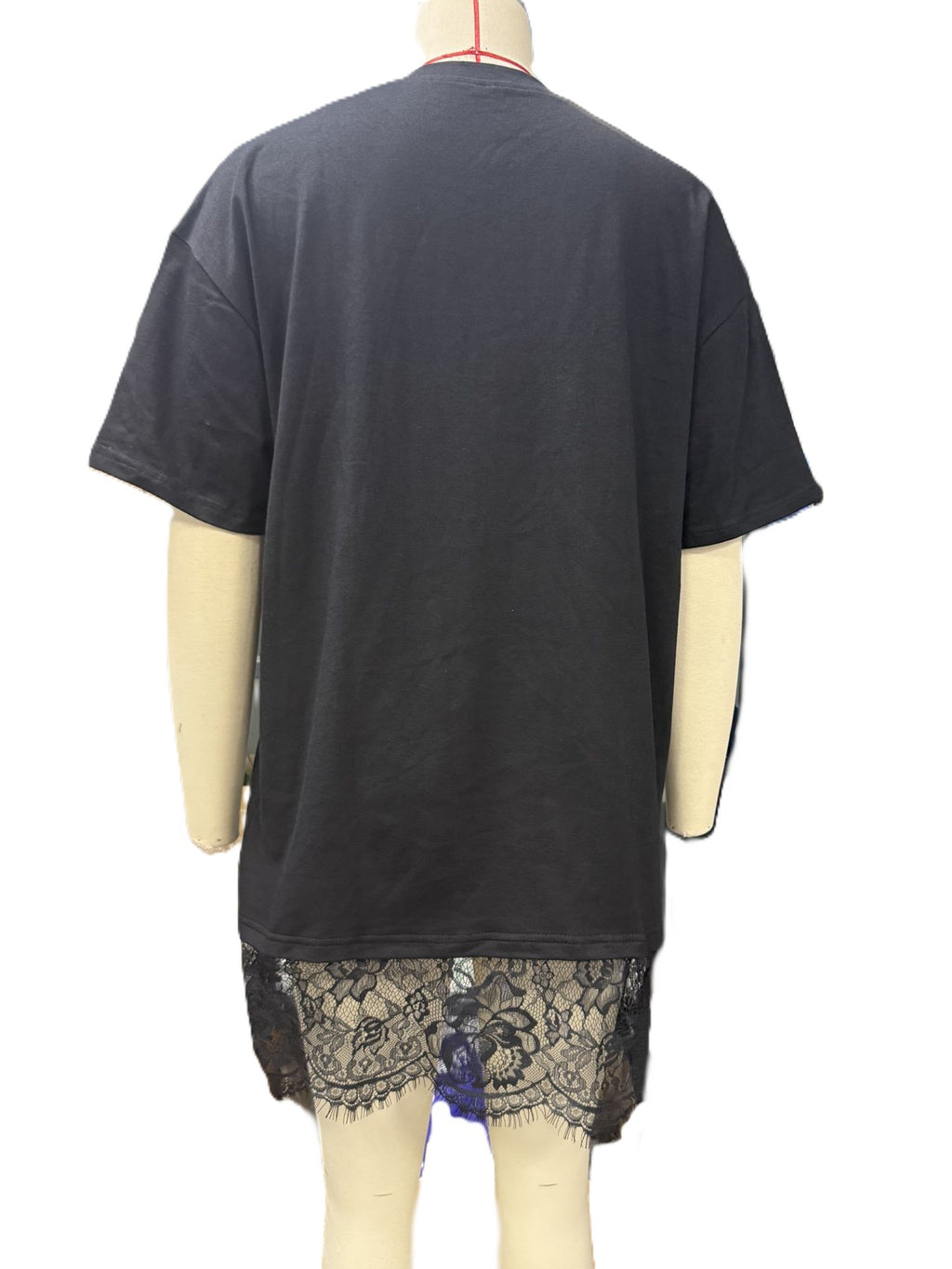 Eyelash Lace Hem Mini Tee Dress - Black - 2