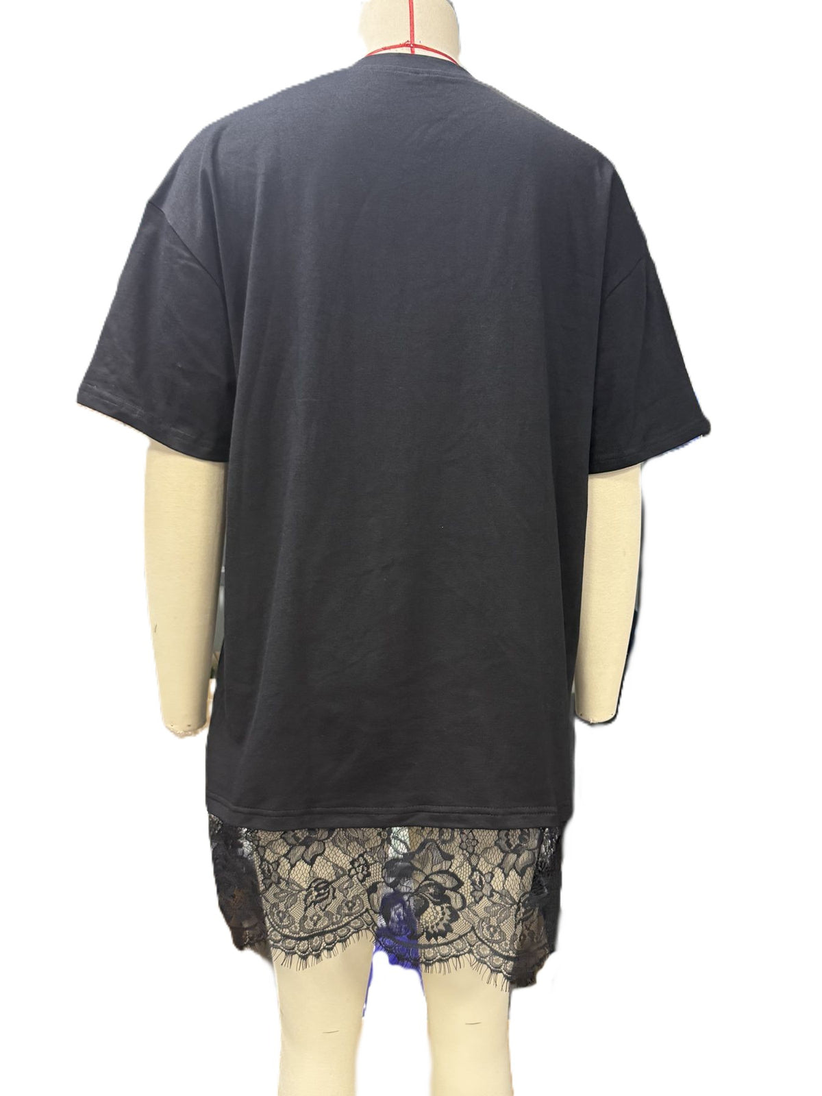 Eyelash Lace Hem Mini Tee Dress - Black - 2