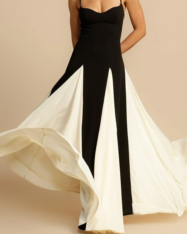Sweetheart Contrast Panel Maxi Dress - Black - 2