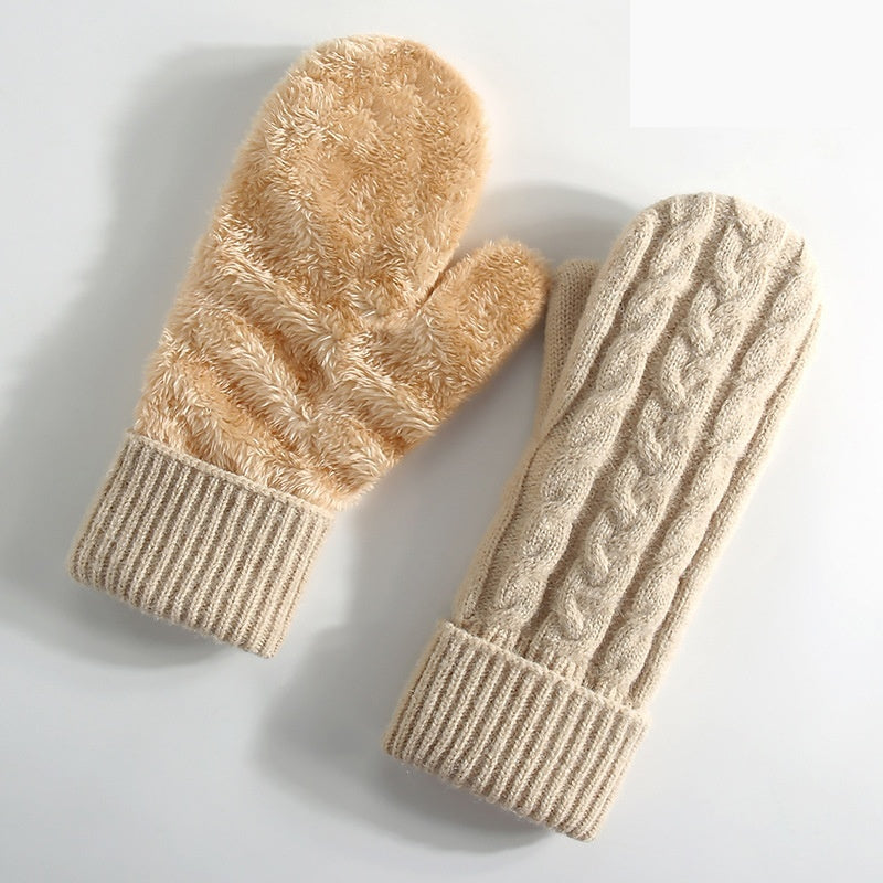 Cable Knit Plush Lined Winter Gloves - Color_13