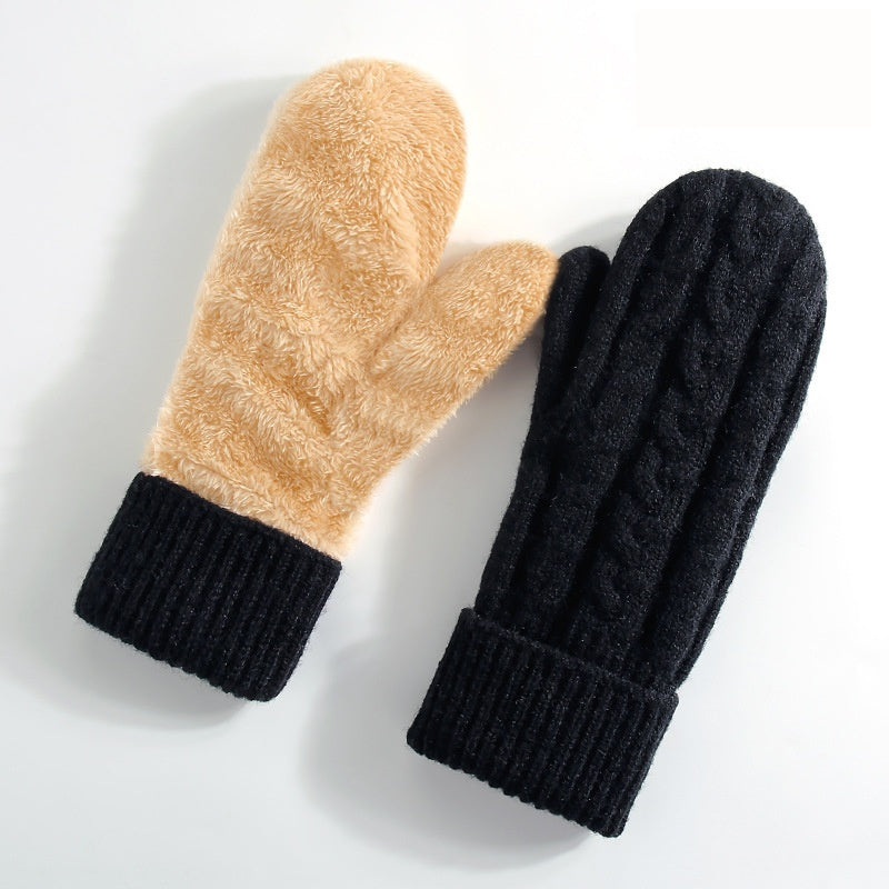 Cable Knit Plush Lined Winter Gloves - Color_14