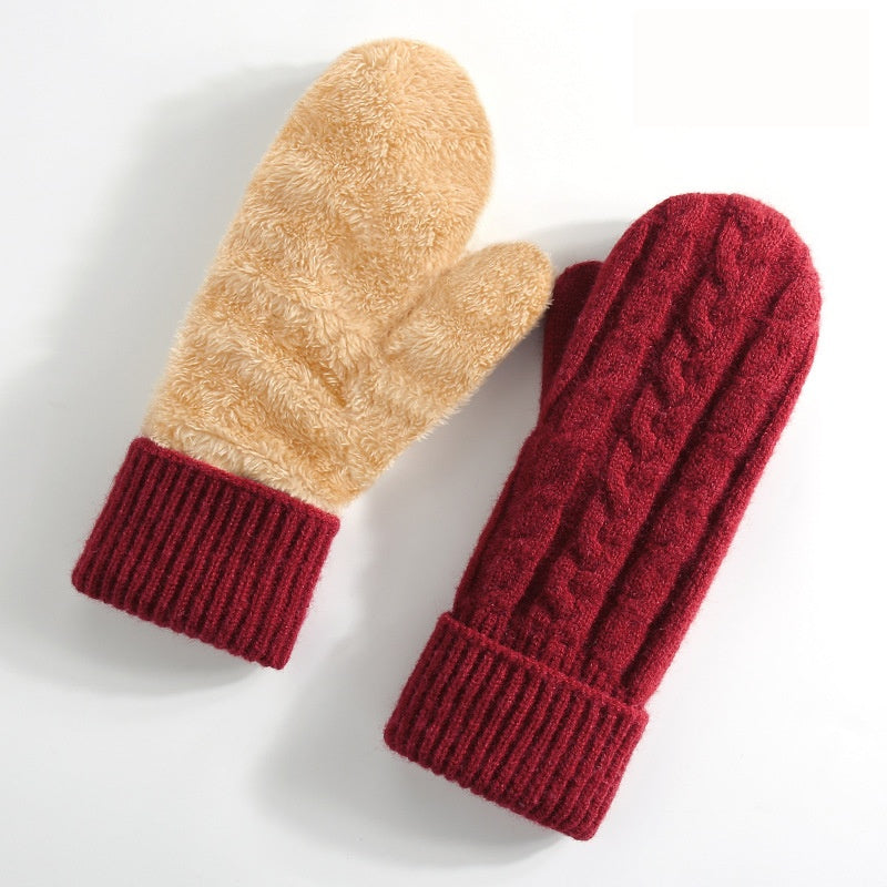 Cable Knit Plush Lined Winter Gloves - Color_16