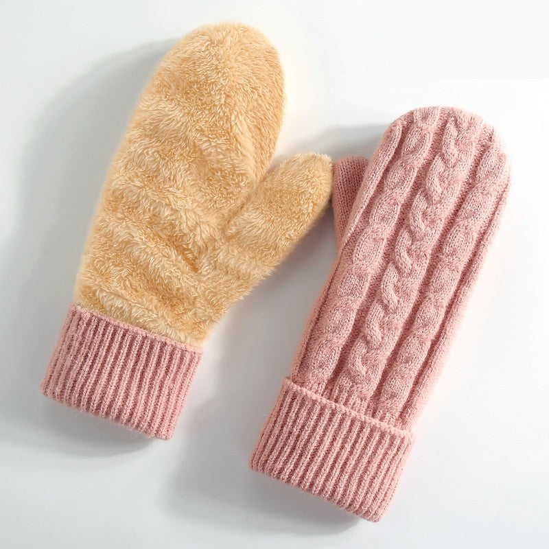 Cable Knit Plush Lined Winter Gloves - Color_18
