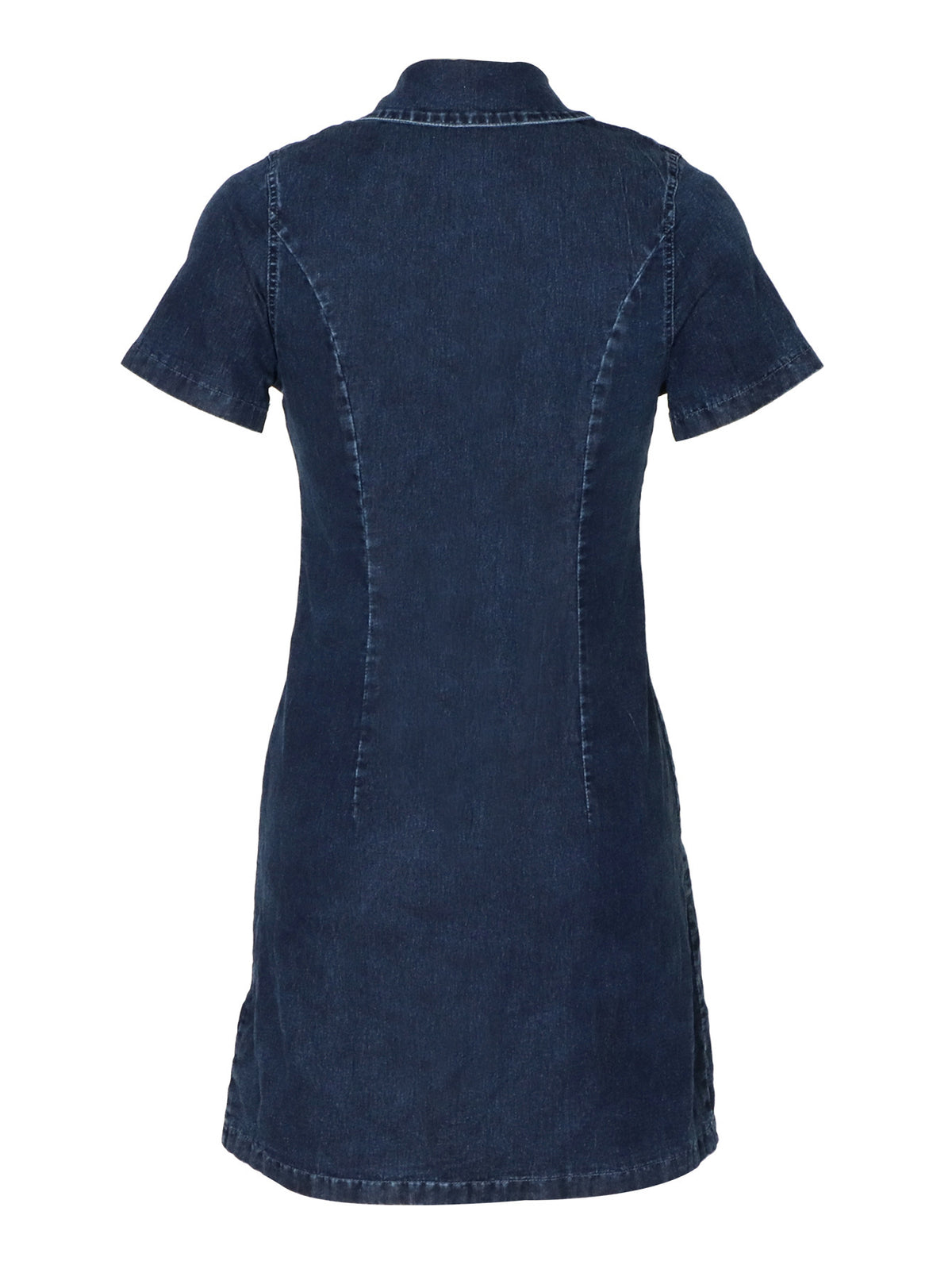 Denim Mini Shirt Dress With Patch Pockets - DarkBlue - 2