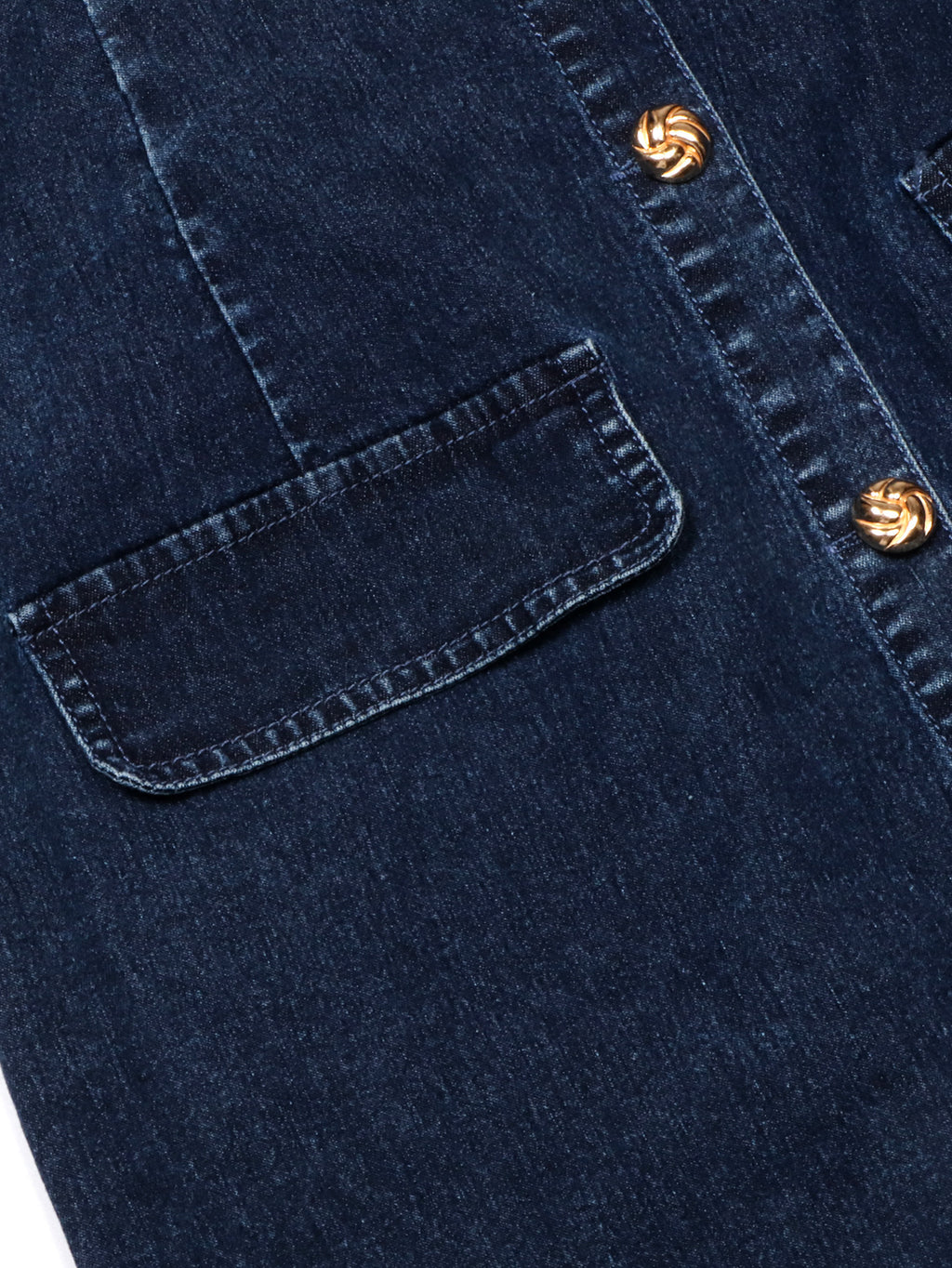 Denim Mini Shirt Dress With Patch Pockets - DarkBlue - 3