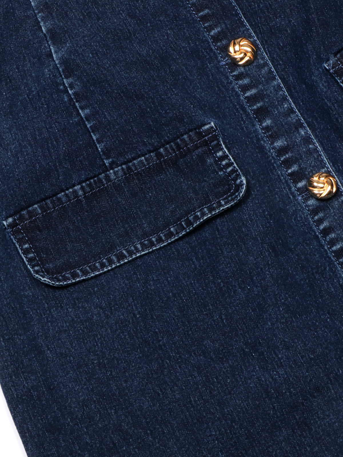 Denim Mini Shirt Dress With Patch Pockets - DarkBlue - 3