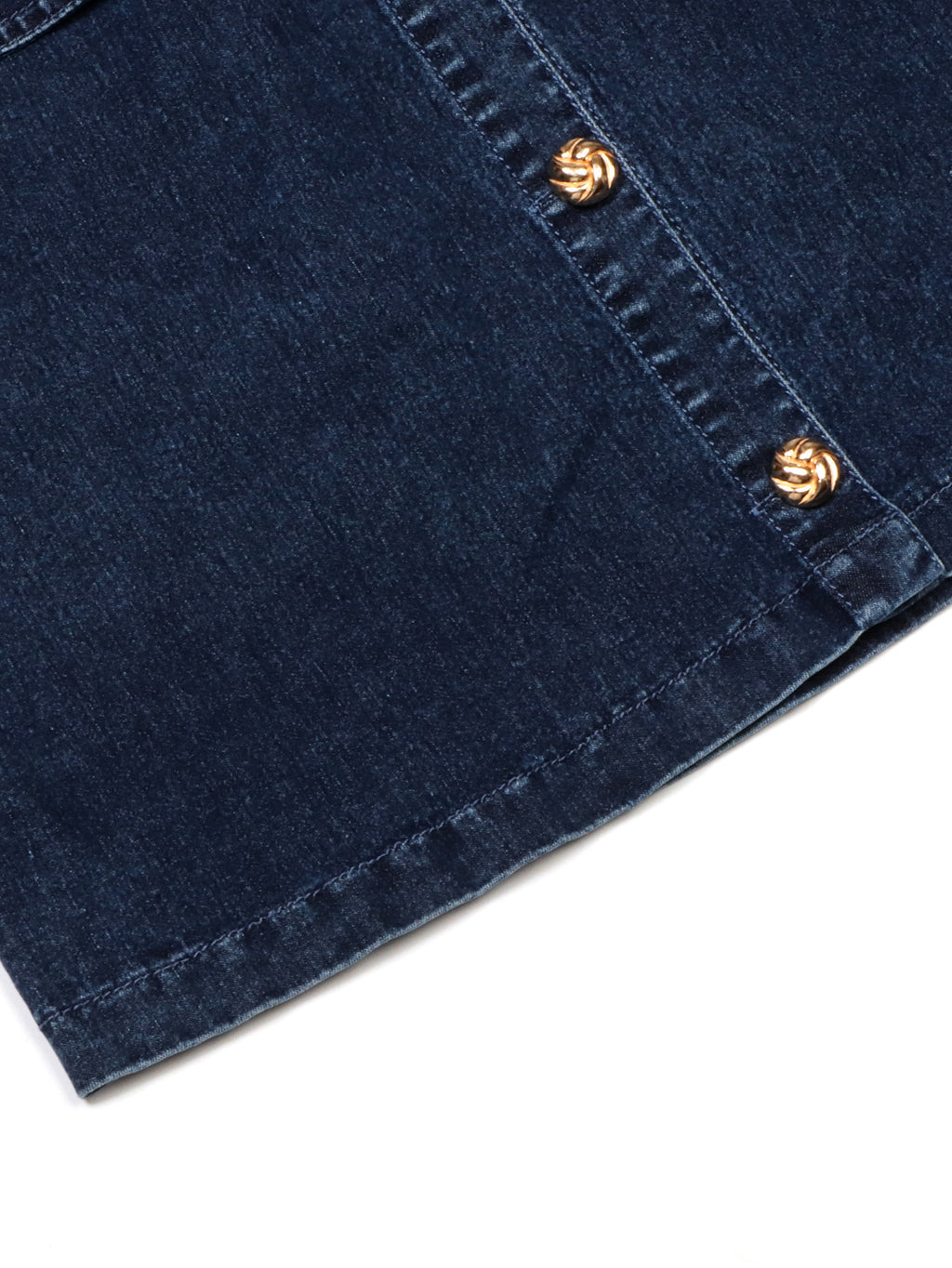 Denim Mini Shirt Dress With Patch Pockets - DarkBlue - 5