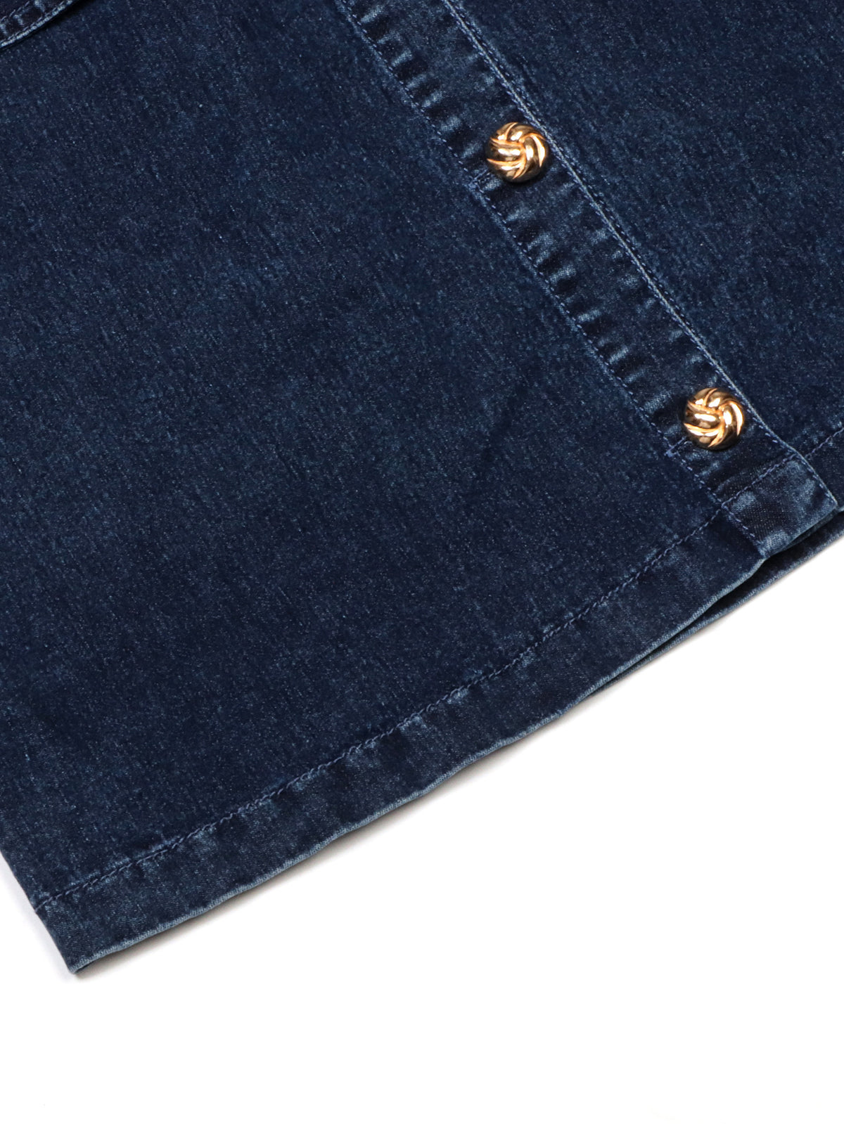 Denim Mini Shirt Dress With Patch Pockets - DarkBlue - 5